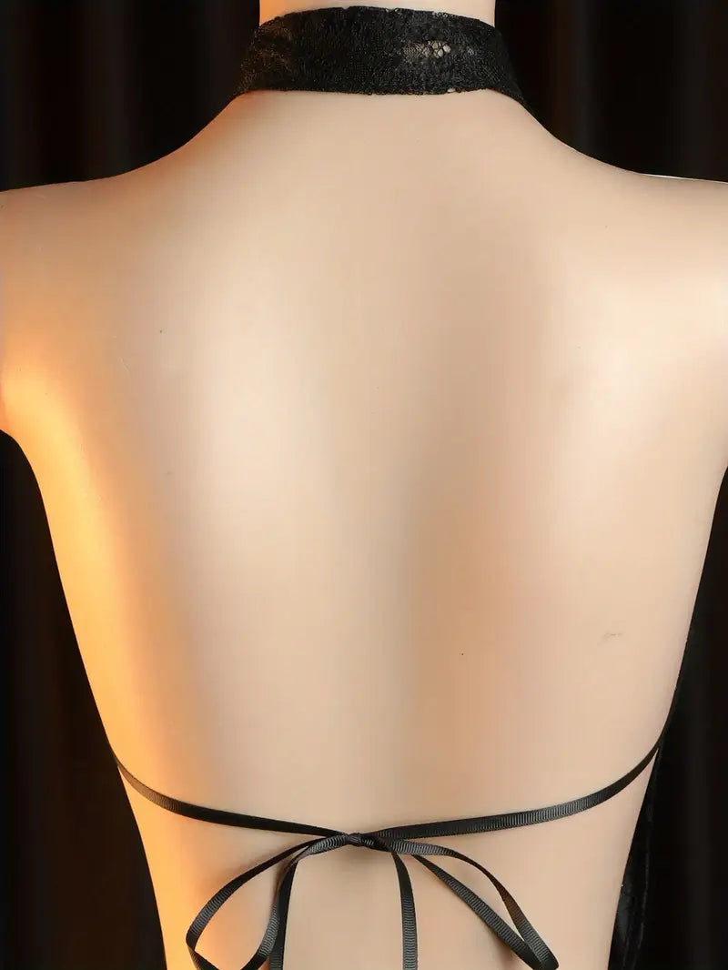 Erotic Lingerie New Sexy Perspective Pure Desire Classical Lace Cheongsam One-Piece Suit Uniform Temptation Dating Battle Robe Dress Bed Stripless Passion Pajamas Indigenous Uniform Suit Bold Erotic Costume Exposure Exotic Seductive Lingerie