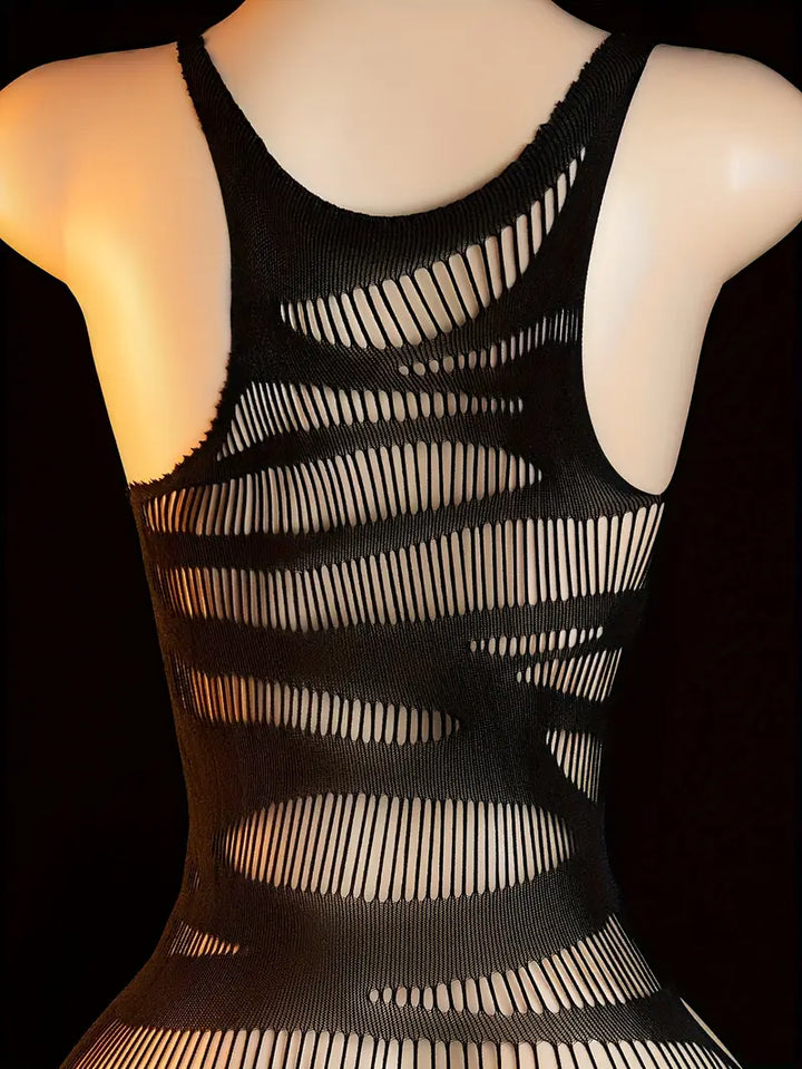Plus-size erotic underwear, zebra pattern see-through halterneck leaky chest open crotch open-crotch jumpsuit, sexy suspender fishnet bodysuit, cut-out see-through sleeveless mesh tights, women's black sexy underwear