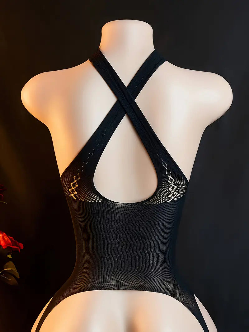 Erotic lingerie sexy suspender fishnet temptation jumpsuit see-through jumpsuit crotch open crotch loose sex stockings black tights adult flirt new mesh clothes