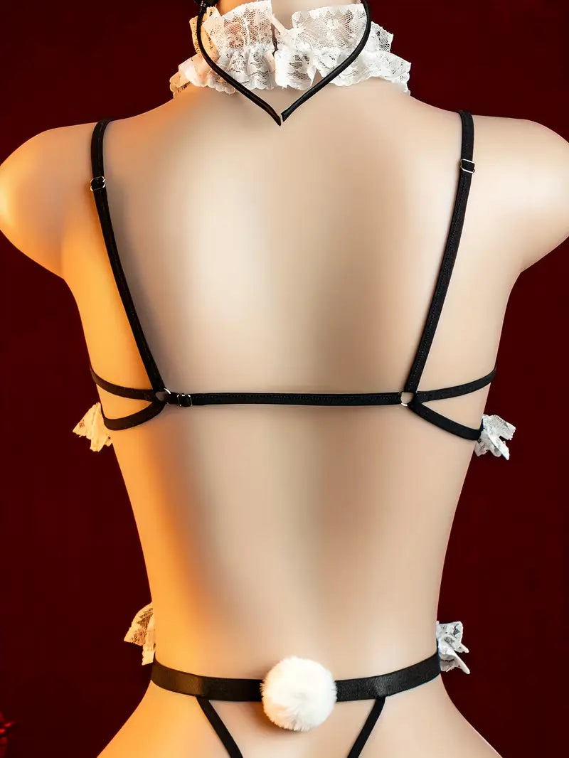Erotic Lingerie New Sexy See-Through Pure Desire Bunny Maid Outfit Lace Bodysuit Uniform Seduction Suit Dating Battle Robe Breastless Dress Bed Stripless Passion Pajamas Pure Tights Suit Bold Erotic Outfit Revealing Seductive Lingerie