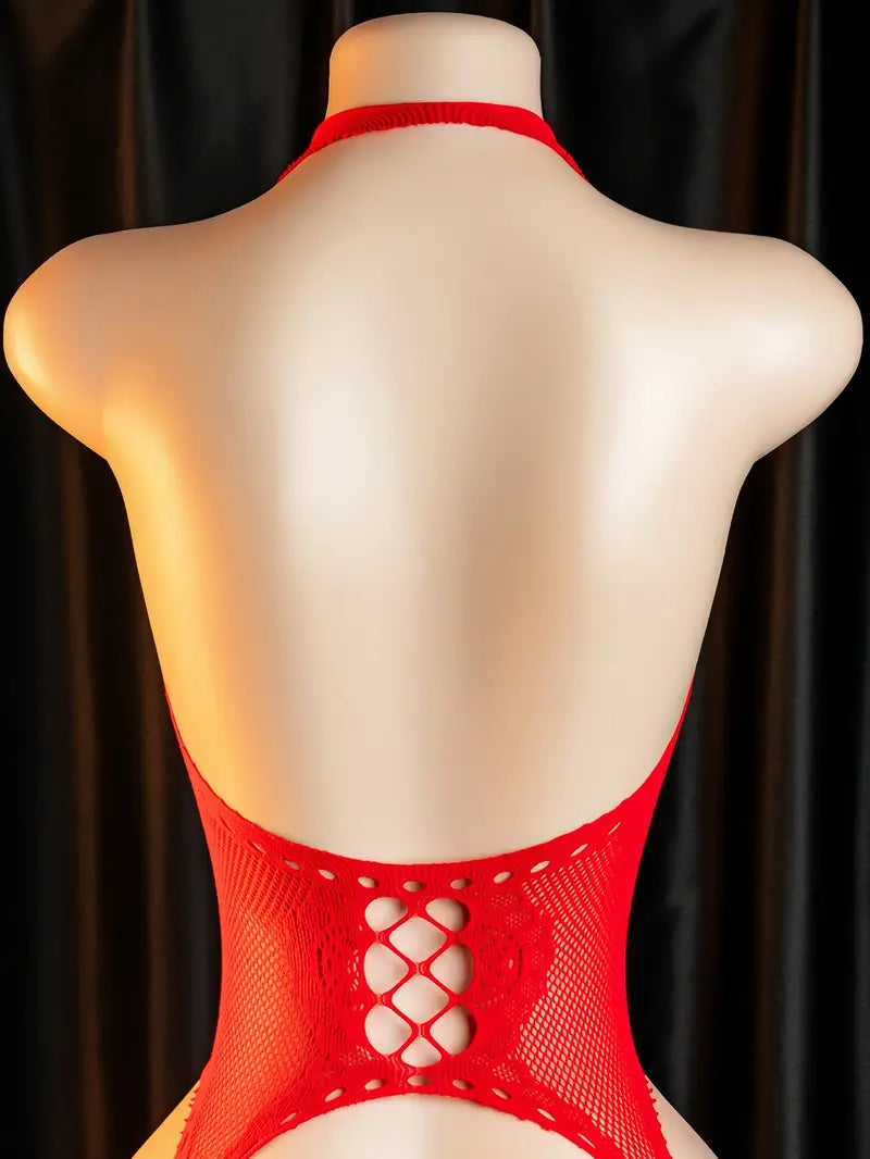 Sexy Bodysuit: Black Cheongsam Design with Hollowed-Out High-Cut Bodysuit