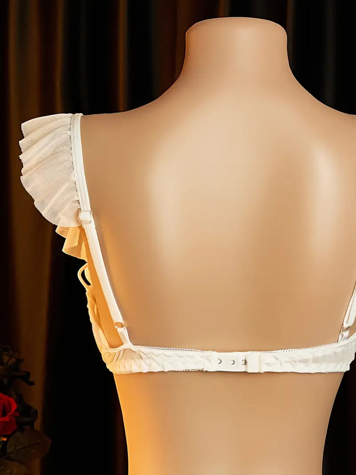 Erotic lingerie suspender sexy hot jumpsuit chest cutout half cup thickened chest pad bodysuit see-through lace jumpsuit crotch open new bold erotic costume exposing exotic seductive underwear white pure desire wind