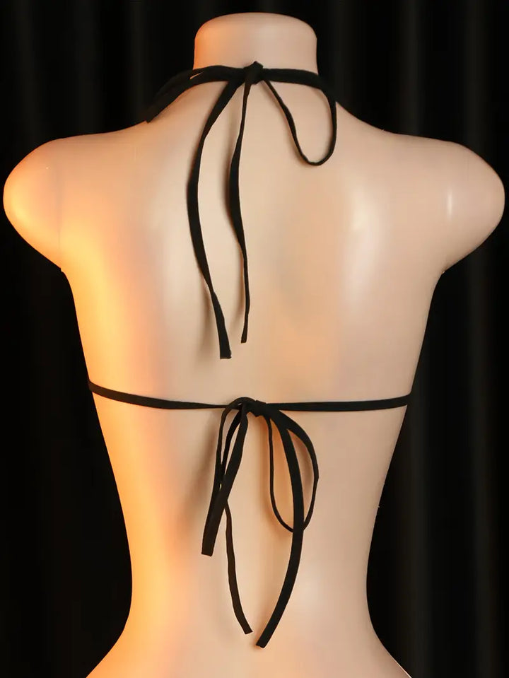 Sexy Bodysuit Lingerie Seduction Bow Cut-Out Lace-Up Neck Lingerie Women'S Erotic Clothing Bodysuit Tights Sexy Fitted Bodysuit