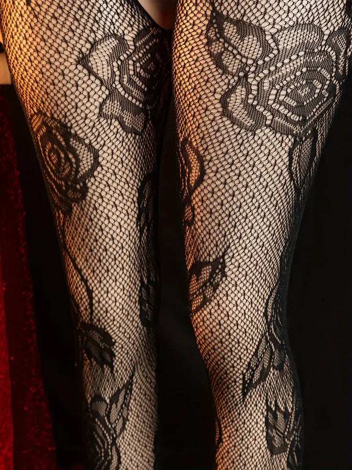 Sexy Bodystocking Fishnet Seduction Open Gear Flower Print Mesh Clothes Body Stockings Women'S Erotic Clothing Bodysuit Body Stockings