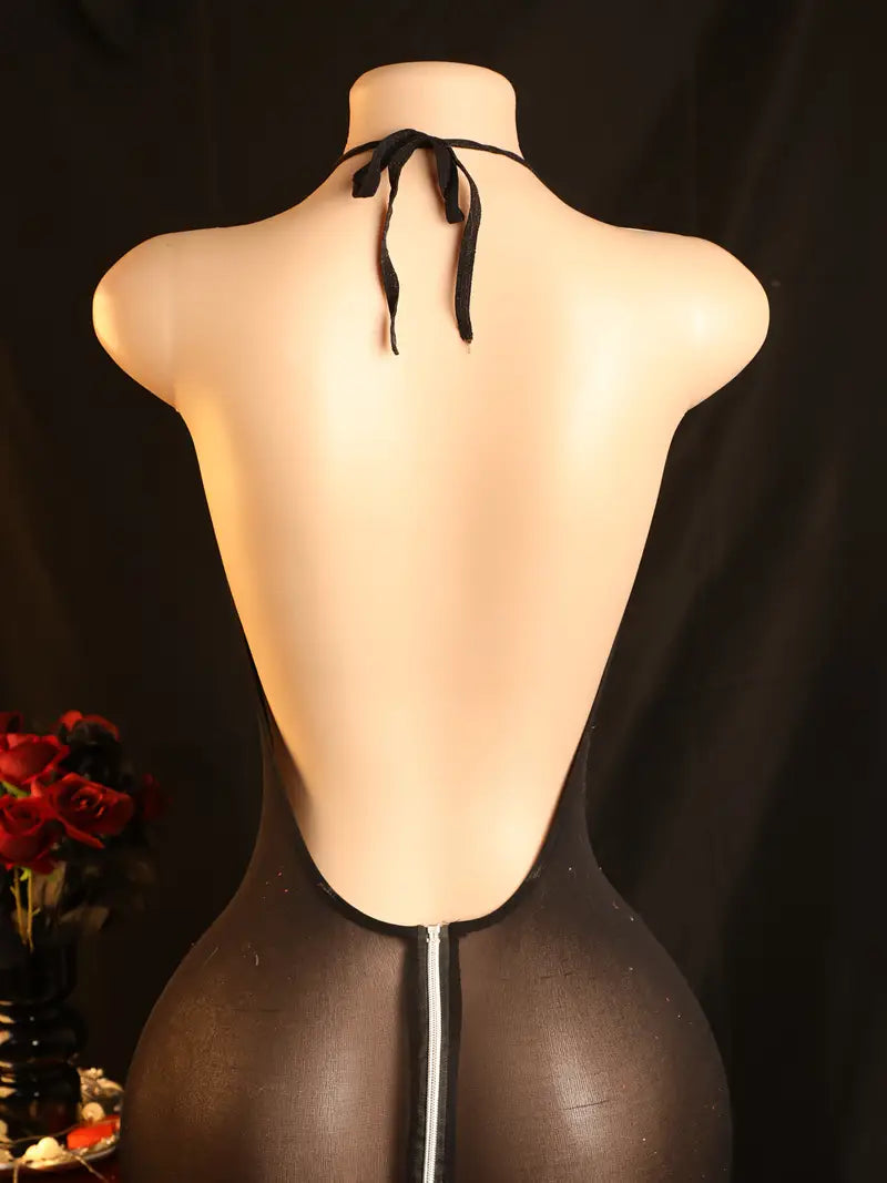 Sexy cat slave!! Women's sexy jumpsuit, sexy and colorful, zipper deep V erotic mesh seductive