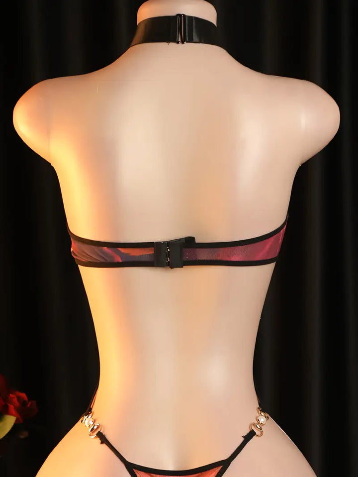 New Sexy Lingerie: Hollow-out Shiny Gold Metal Decor Bodysuit