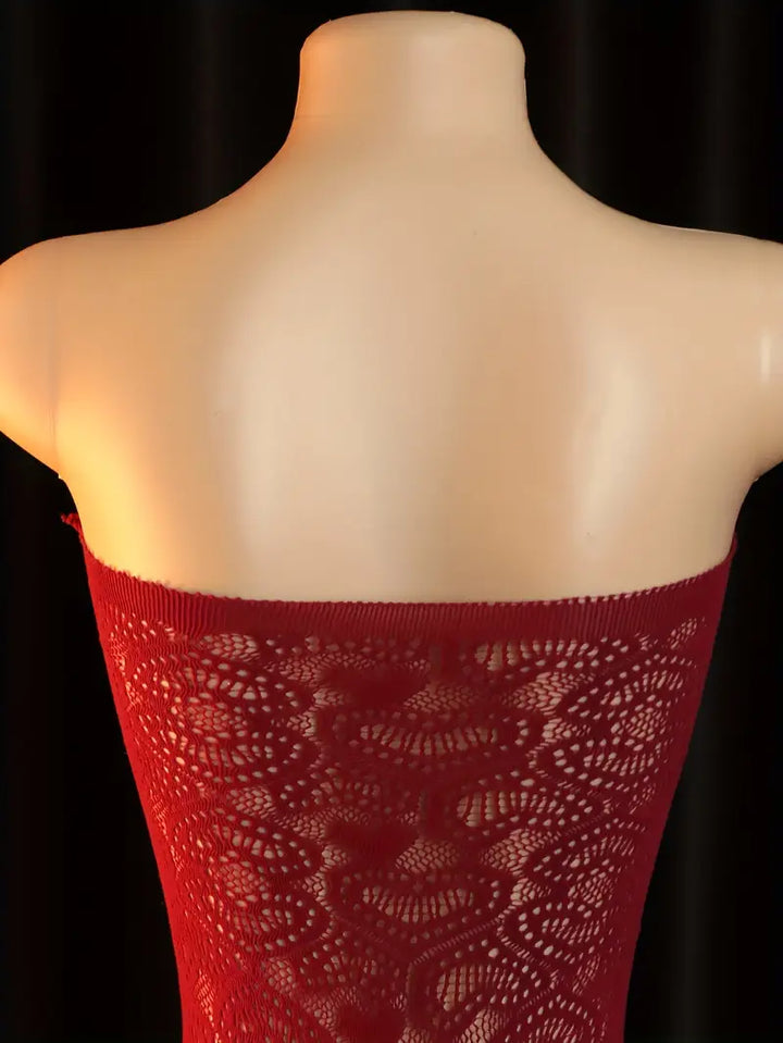 Sexy burgundy lace-up heart cutout strapless off-shoulder backless bodysuit