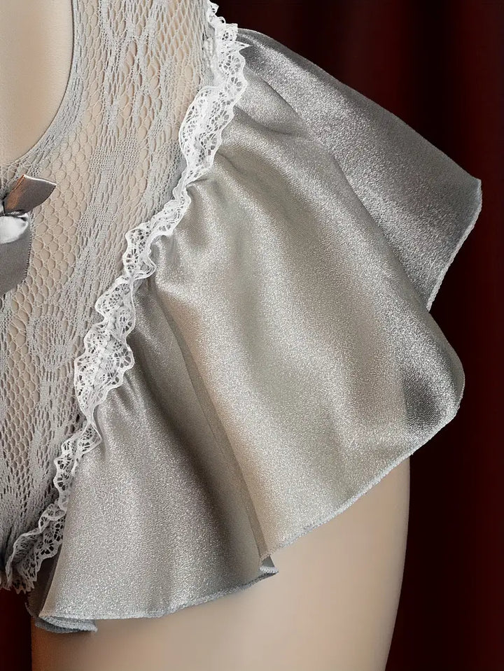 Sexual Sex Interesting Lingerie Halterneck Chestless Lace Bow Bodysuit Suspender See-Through Open Strapless Temptation Tights New Shiny Lace Backless Dating Battle Robe Bed Passion Suit Bold Erotic Outfit Seductive Lingerie Chest Cut-Out Pajamas