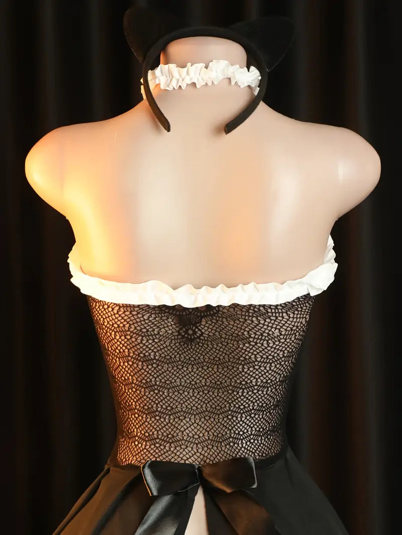 Sexy lingerie, sexy maid outfit, strapless see-through uniform temptation, cute kitten pajamas, role-playing passion set, open-crotch daring lingerie, revealing exotic tempting underwear.