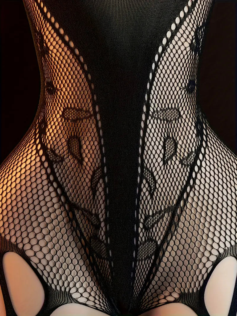 Sexy hollow-out strap bodysuit fishnet stockings sexy open-crotch bodysuit lingerie sheer tight-fitting clothing new bold lingerie for Valentine's Day exposing exotic tempting underwear