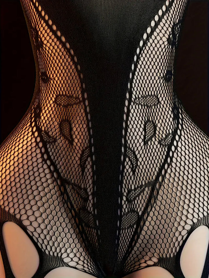 Sexy hollow-out strap bodysuit fishnet stockings sexy open-crotch bodysuit lingerie sheer tight-fitting clothing new bold lingerie for Valentine's Day exposing exotic tempting underwear
