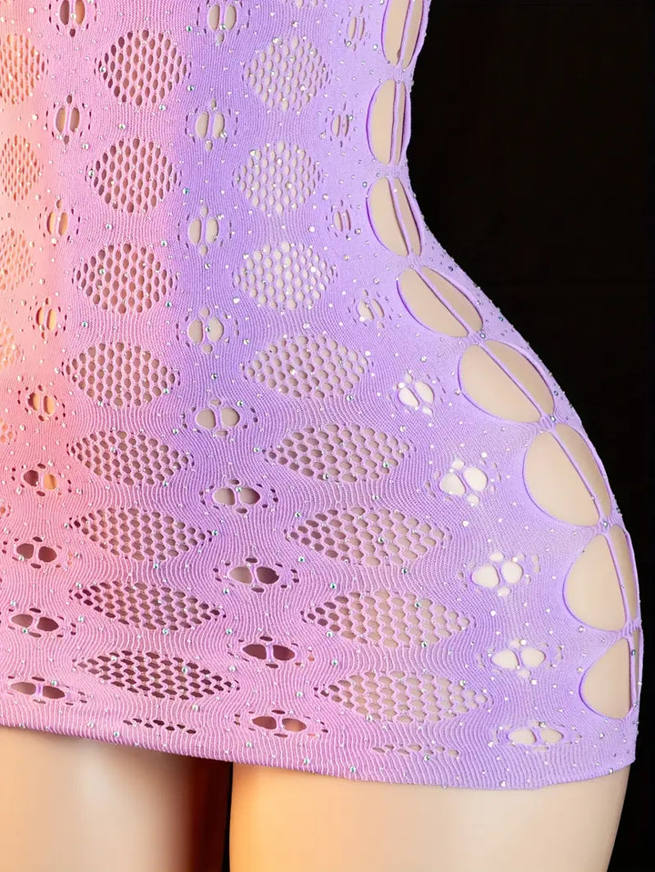 Sexy Bodystocking Lingerie Seduction Hollowed Out Flowers Printed Hot Diamond Dress Bodystocking Women Erotic Clothing Erotic One-Piece Dress Body Stockings