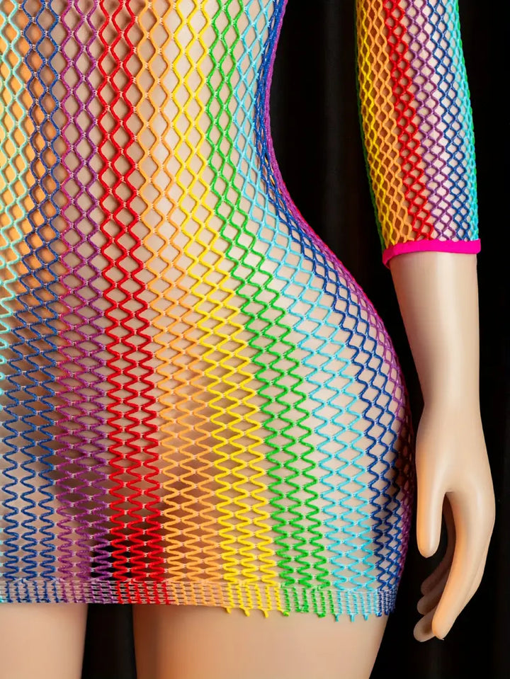 Women Sexy Lingerie Bodystocking Seductive Hollow Out Colorful Large Mesh Long Sleeve Hipster Dress Fishing Net Colorful Sexy Mesh Clothes, Mesh Stockings Ladies Erotic Costumes Erotic Bodysuit, Body Stockings