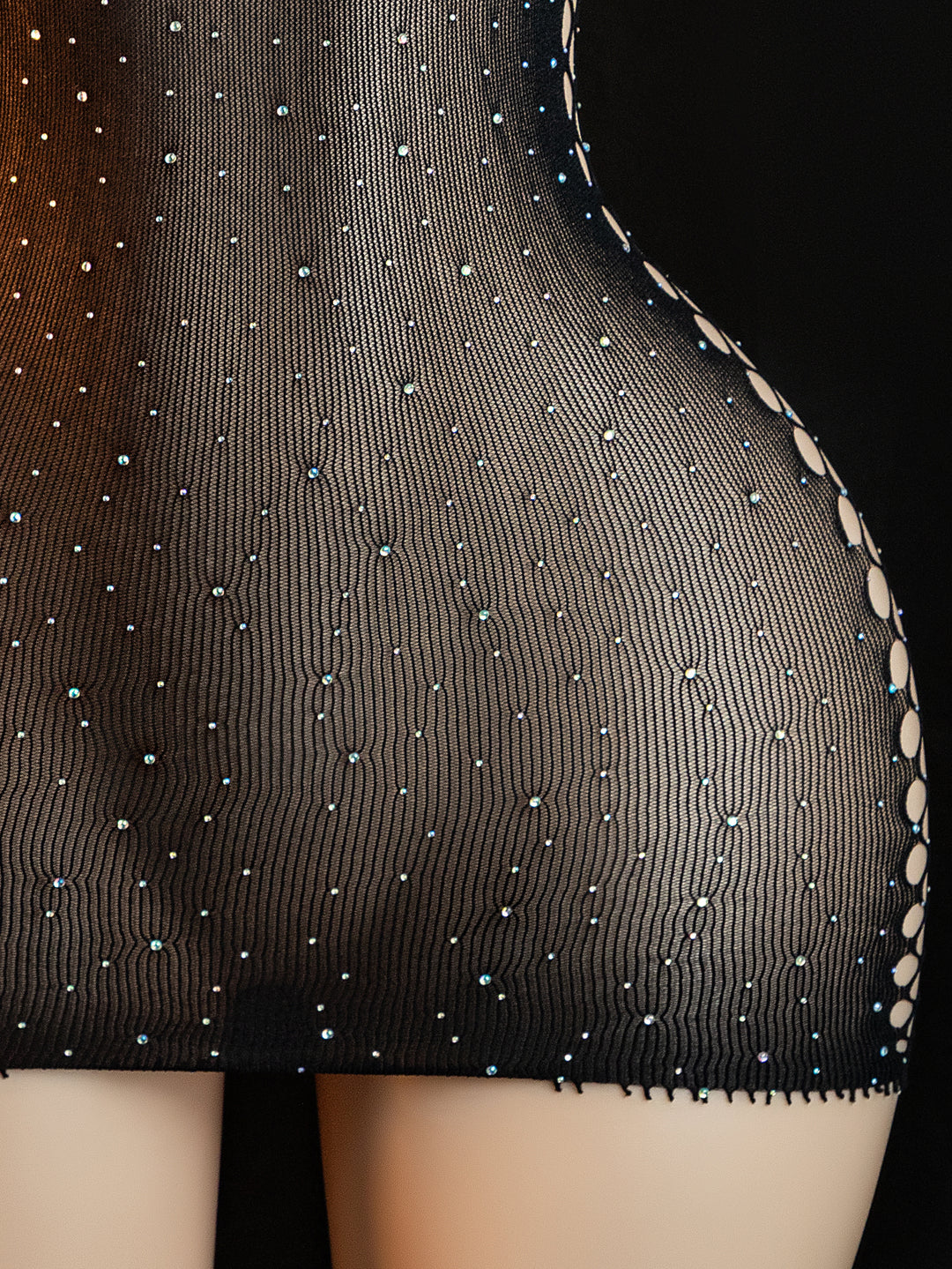 Lace side-slit mesh dress, sexy lingerie bodysuit, glittering crystal mesh semi-transparent solid color pajamas, close-fitting camisole dress.
