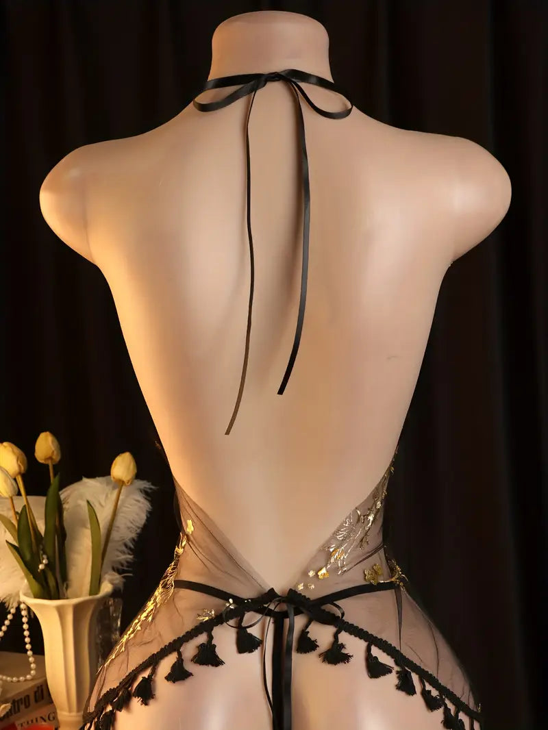 Sexy Dress Set: Seductive Sheer Lace-Up Dress Uniform Cosplay Women's Erotic Uniform, Cosplay