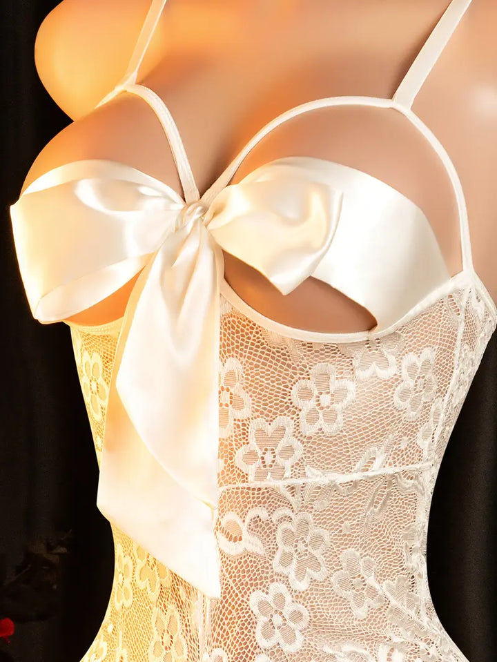 Sexy Bodysuit Lingerie Seduction Bow Cut-Out Lace-Up Neck Lingerie Women'S Erotic Clothing Bodysuit Tights Sexy Fitted Bodysuit