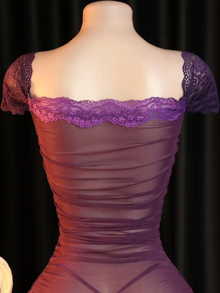 Sexy Dress Set Temptation See-through Pure Lust Lace Mesh Tight Skirt Ladies Erotic Costumes Sexy Lingerie Dress Set