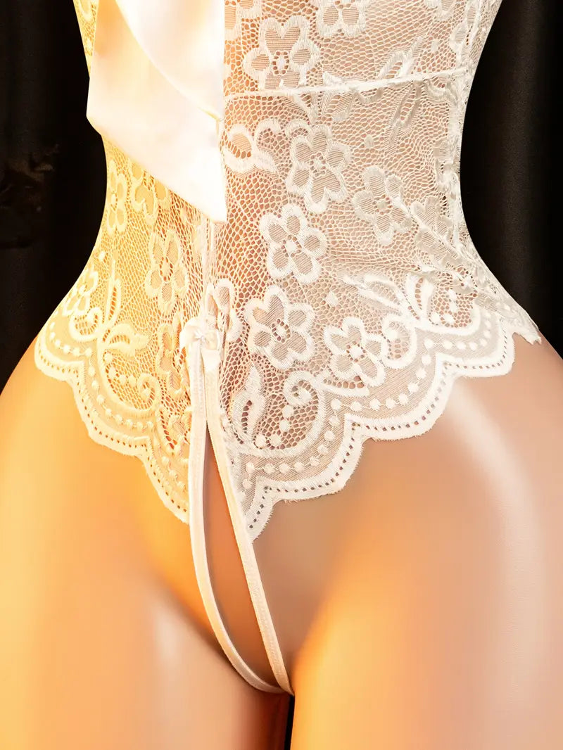 Sexy Bodysuit Lingerie Seduction Bow Cut-Out Lace-Up Neck Lingerie Women'S Erotic Clothing Bodysuit Tights Sexy Fitted Bodysuit