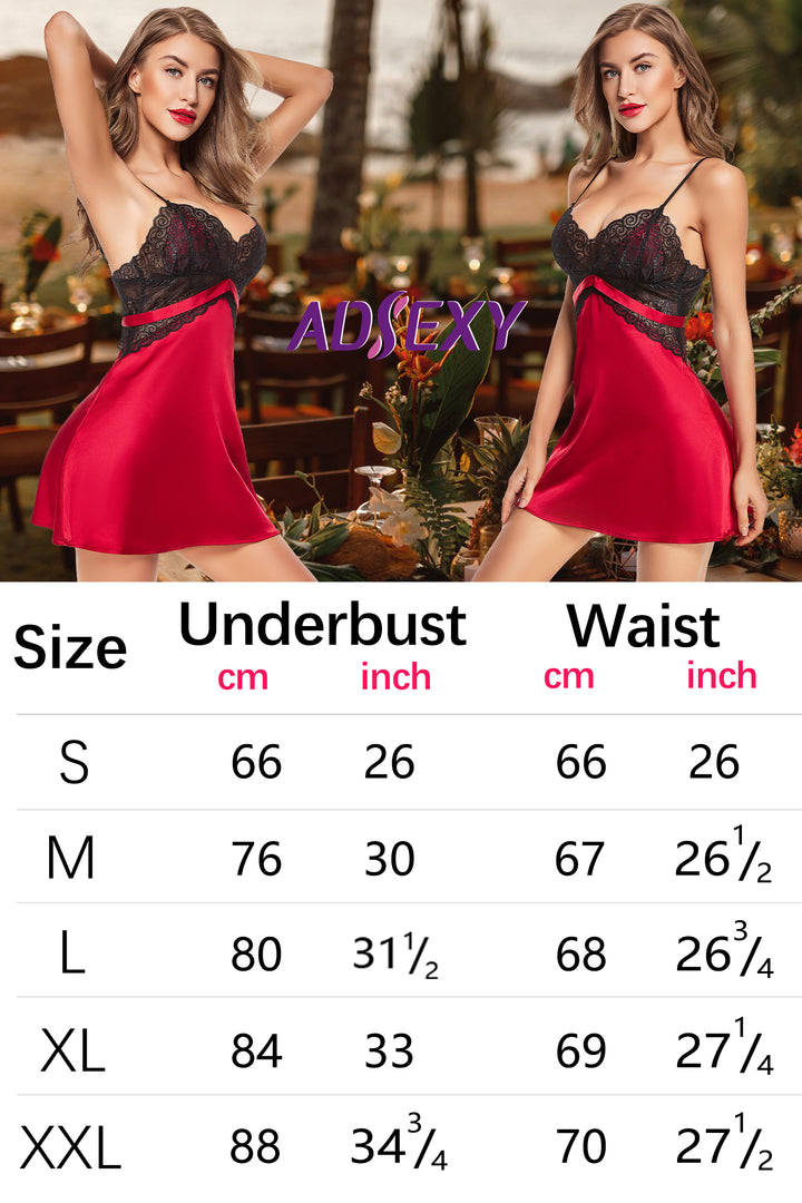 Adsexy Sexy Lace Chemise Satin Babydoll Ropa de dormir