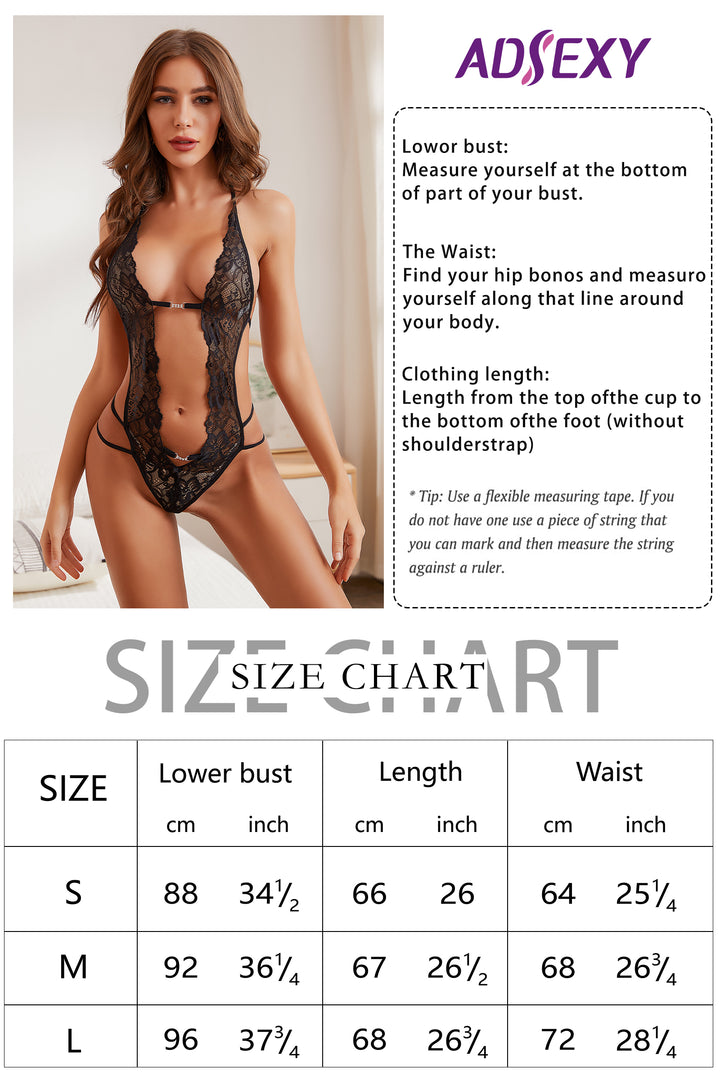 ADSEXY Push Up Sexy Deep V Lace Bodysuit See Through Teddy Underwear Plus Size Babydoll