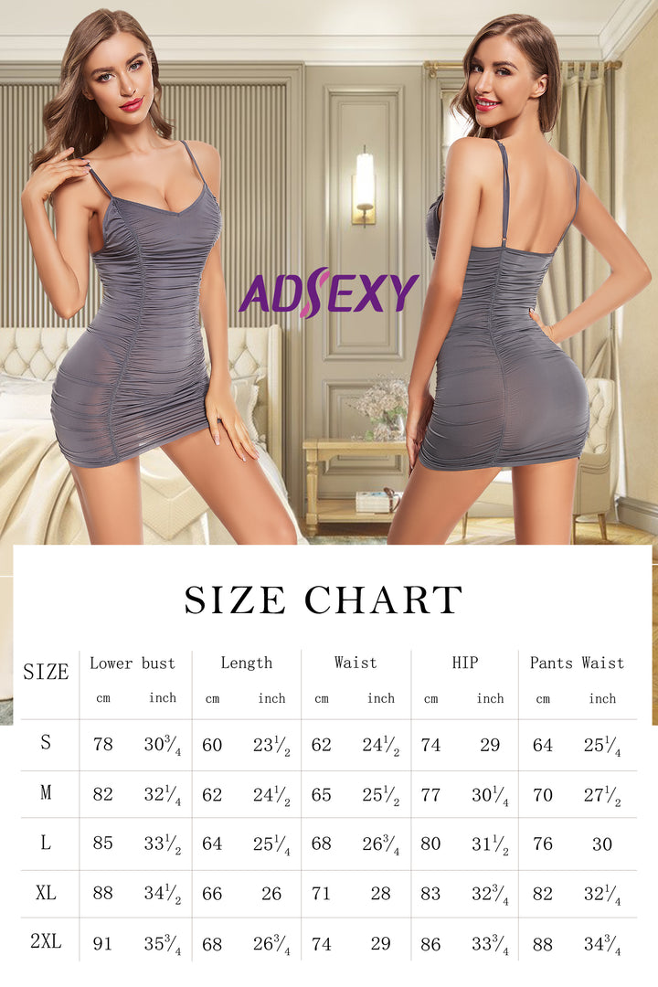 Adsexy Satin Nightgown V Neck Teddy Dress